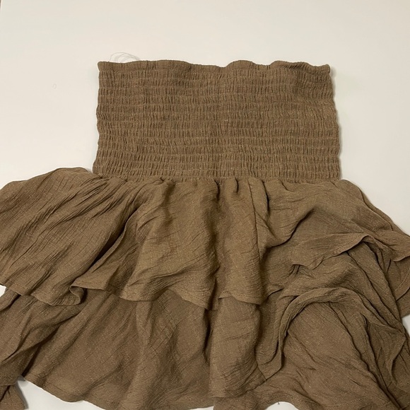 Tan Tiered Mini Skirt - Picture 1 of 2